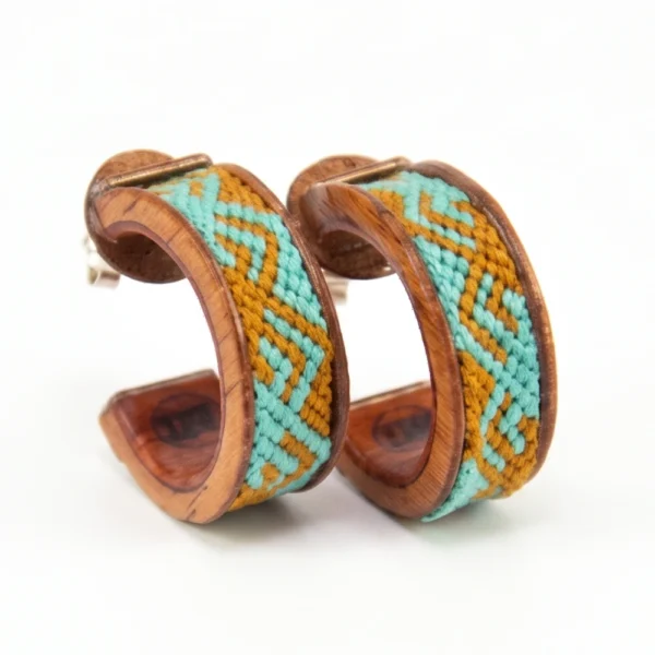 aretes madera con macrame santiago rugeles