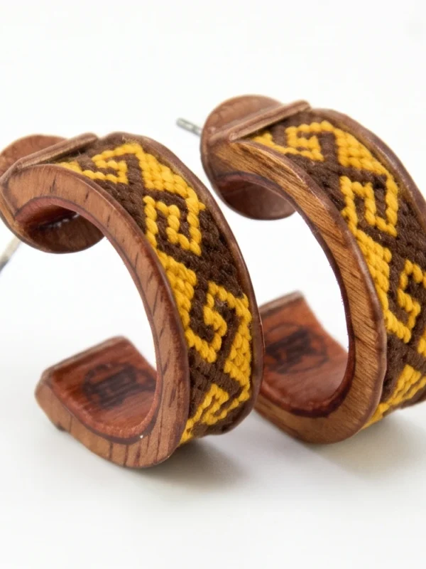 aretes madera con macrame santiago rugeles